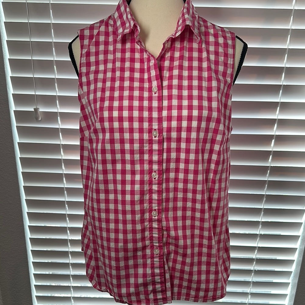 J. Crew Red and White Polo Button Down Shirt